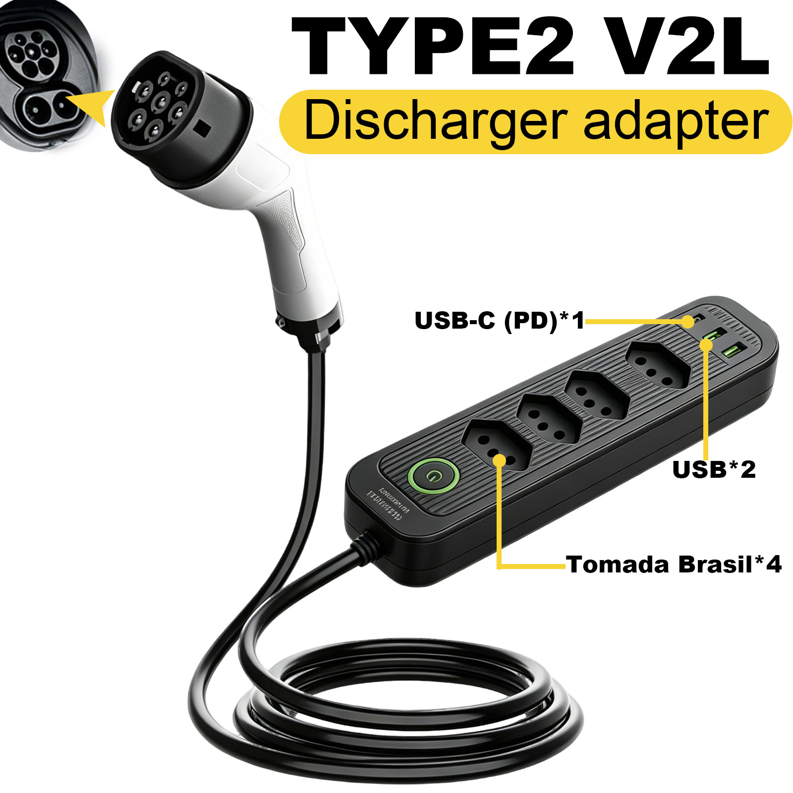 Outdoor Power Plus - Type2 V2L Discharge Adapter 16A Brazil