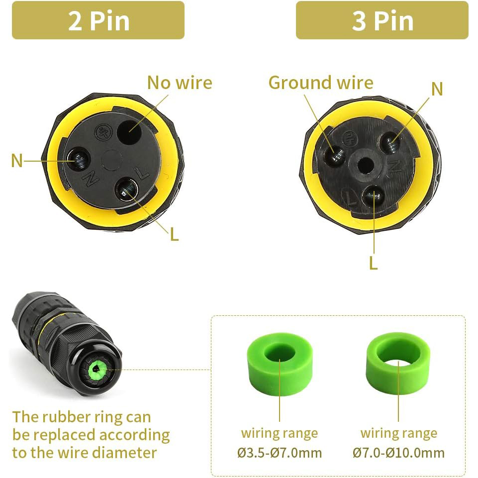 2 Way 2/3Pin IP68 Outdoor Wate - огляд і ціна Outdoor Power Wire
