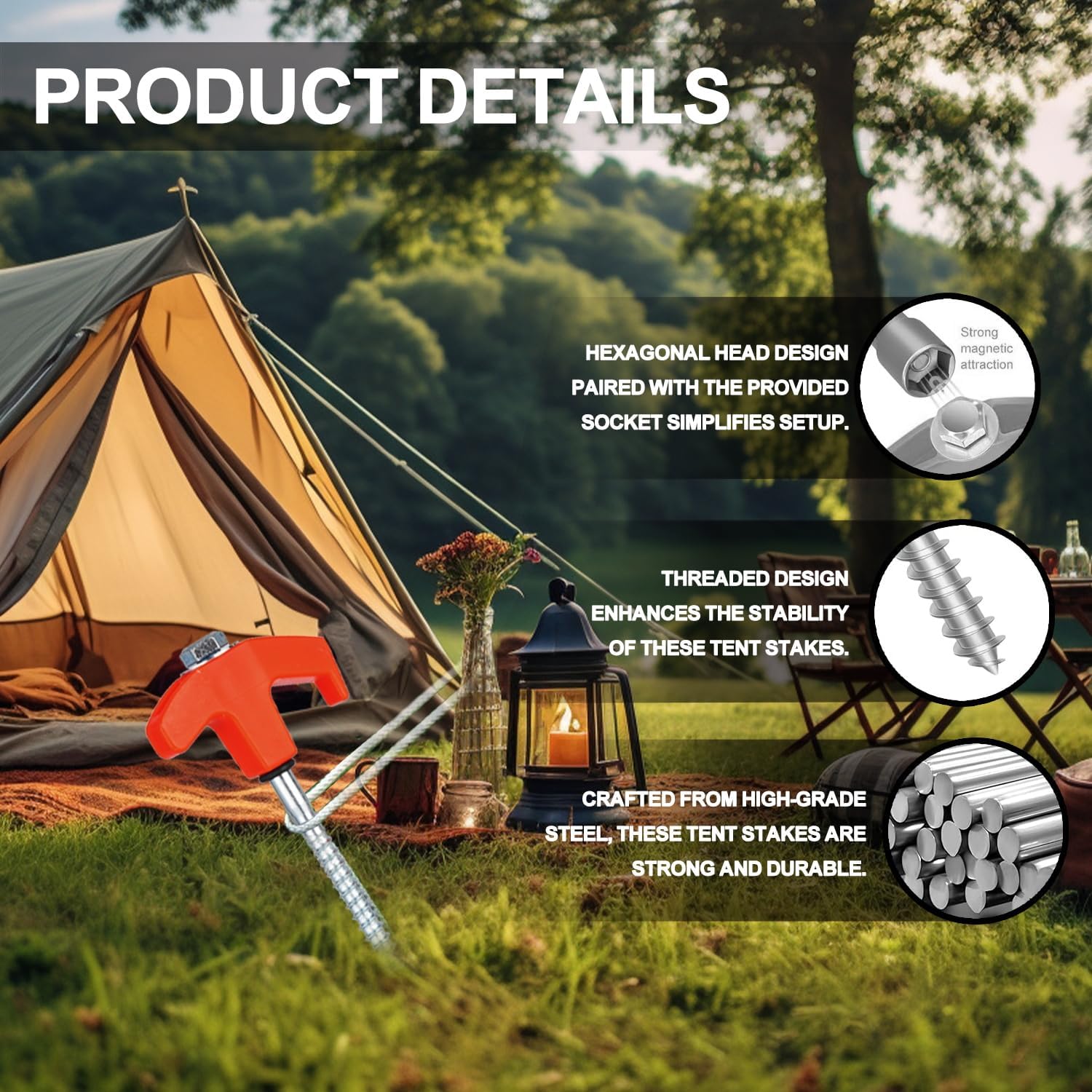 5/10pc Screw in Tent Stakes He - огляд і ціна Outdoor Power Stake