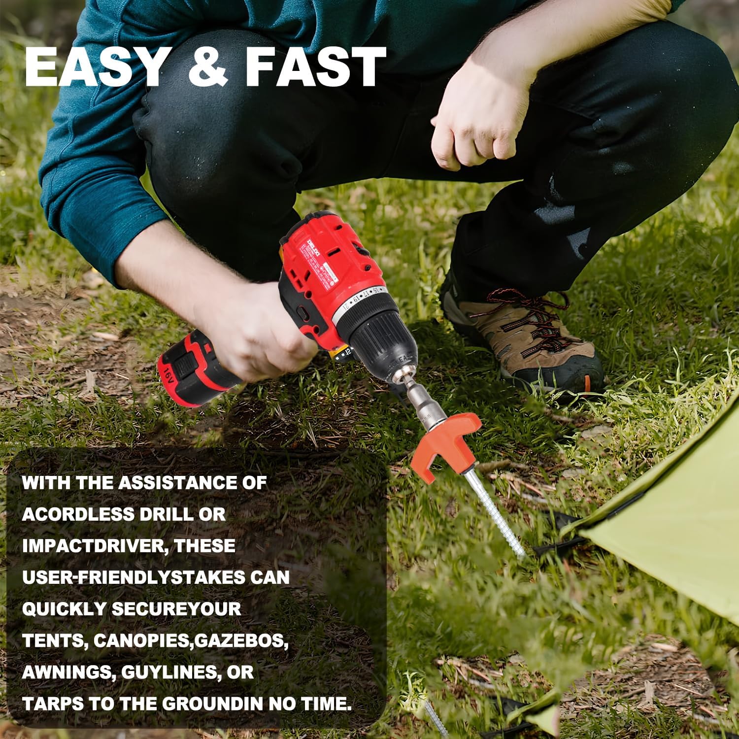 5/10pc Screw in Tent Stakes He - огляд і ціна Outdoor Power Stake